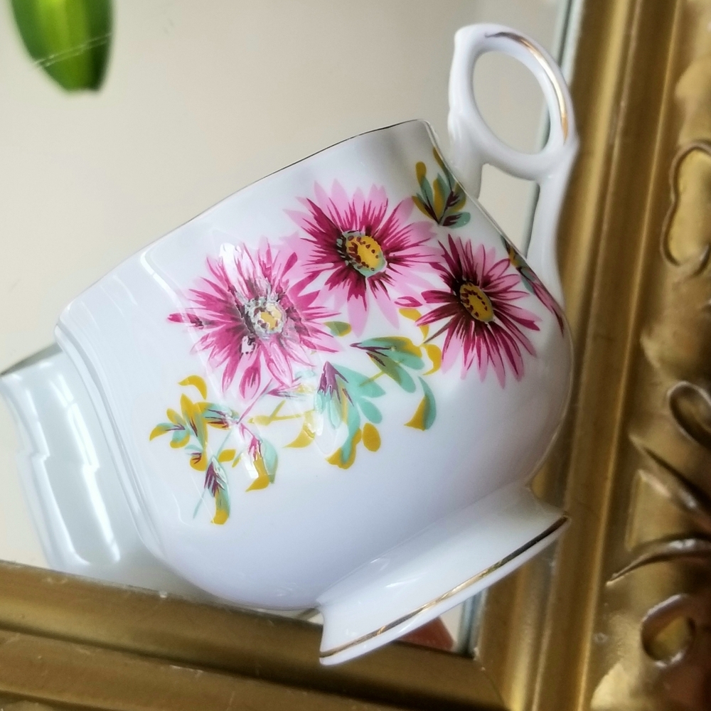 ❗Vintage Royal Dover Pink Floral Fine Bone China Footed Teacup with Handle❗